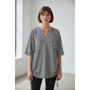 Lands’ End Black & White Geometric Print Swim Cover-Up Top Size XL